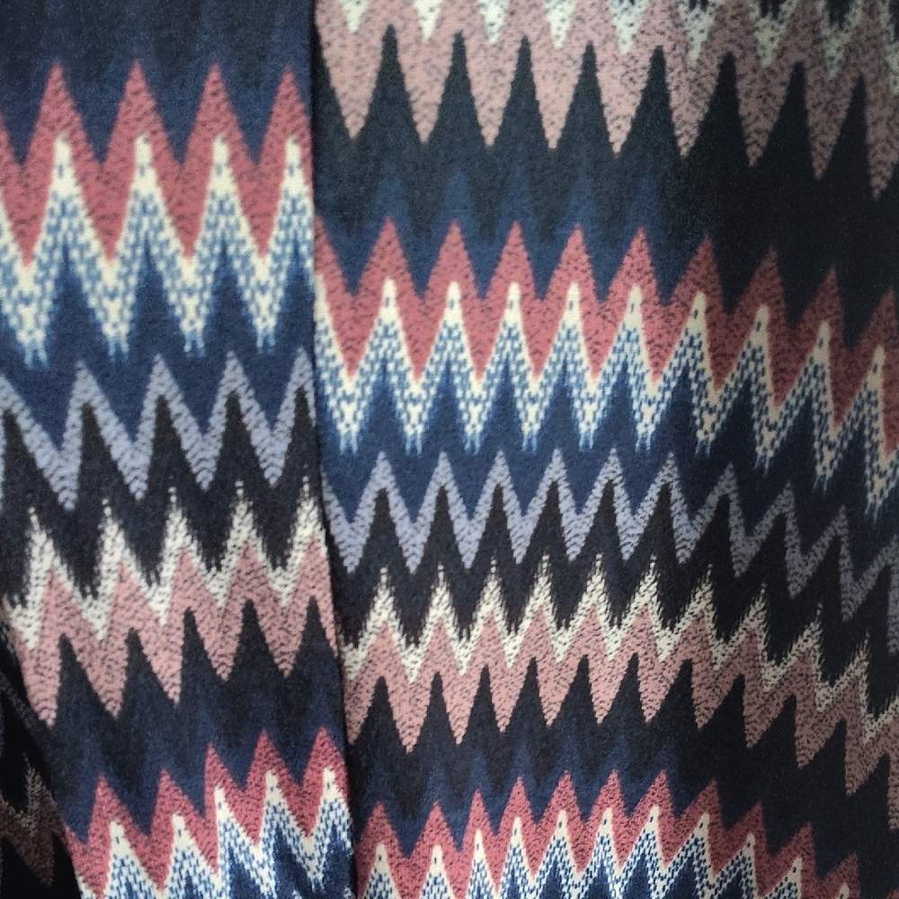 Angie Boho Zigzag Cardigan | Navy Multi Open Front Duster Sweater 1X 2X - Picture 5 of 5
